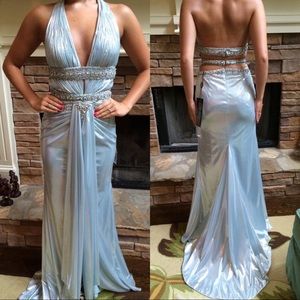 SOLD Gorgeous silver Riva gown- like new
